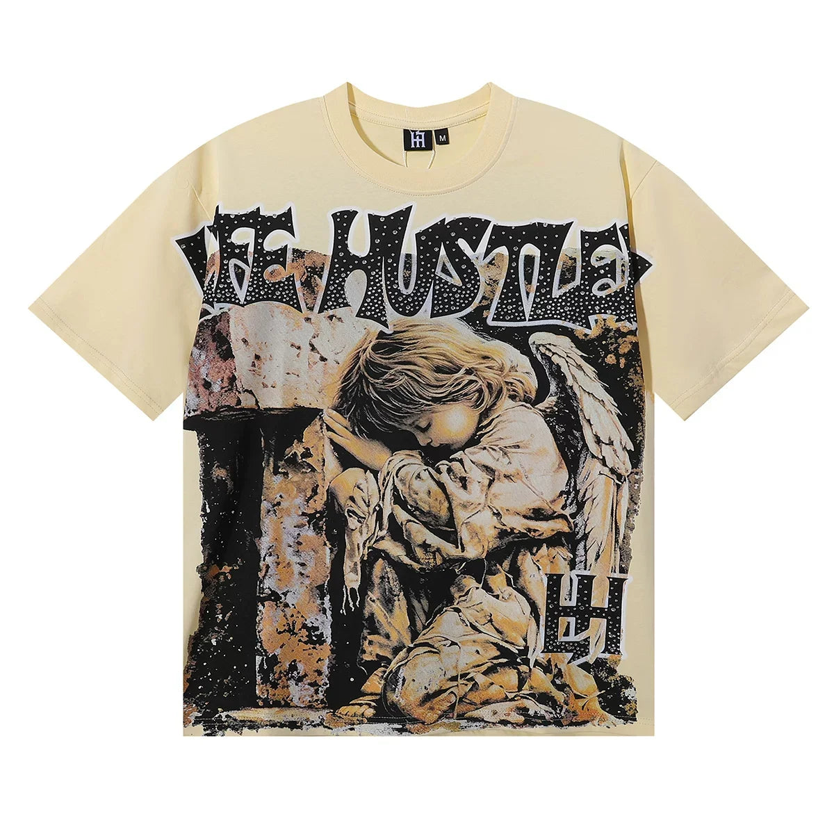 Life Hustlers Stone Angel Statue Graphic Tee - Beige