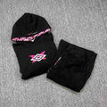 Mertra Monogram Lined Fleece Tracksuit Set - Black/Pink