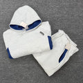Mertra Contrast Colorblock Fleece Tracksuit Set - Light Grey/Blue