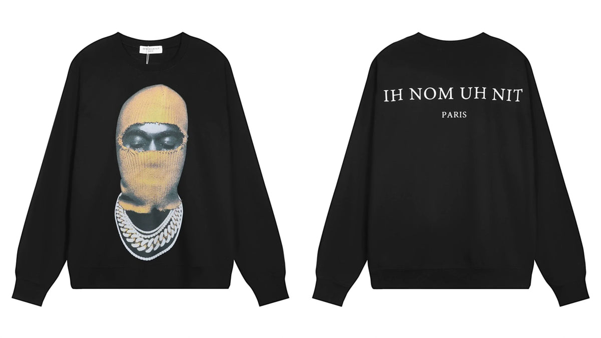 IH NOM UH NIT Yellow Mask Cuban Link Sweatshirt - Black