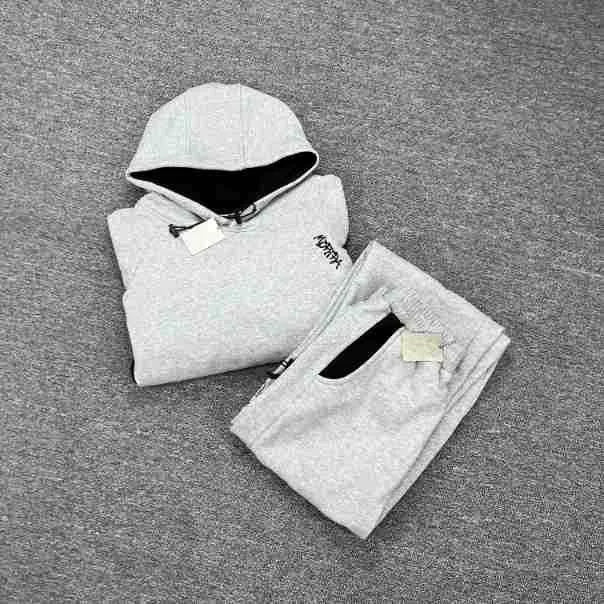 Mertra Contrast Colorblock Fleece Tracksuit Set - Light Grey/Black