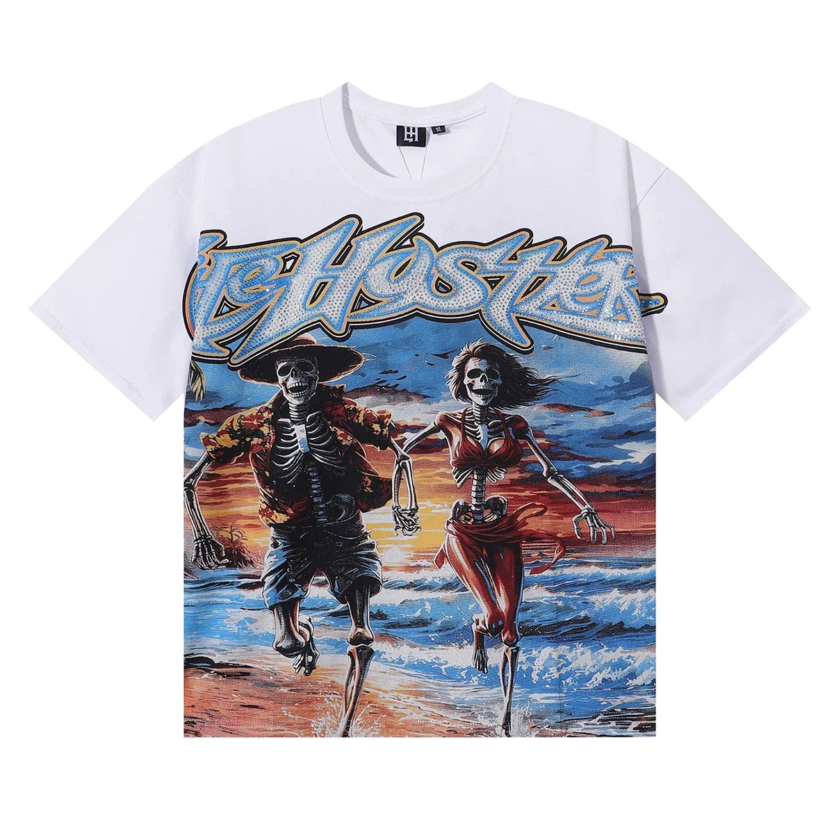 Life Hustlers Skeleton Couple Graphic Tee - White