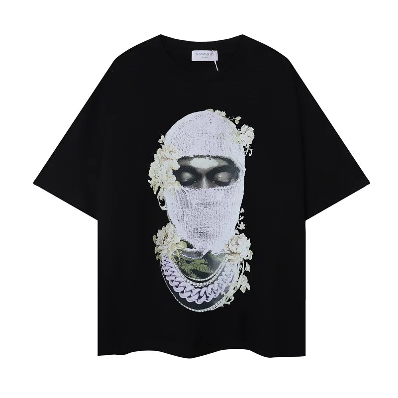 IH NOM UH NIT Pearl Mask & Floral Portrait Graphic Tee - Black