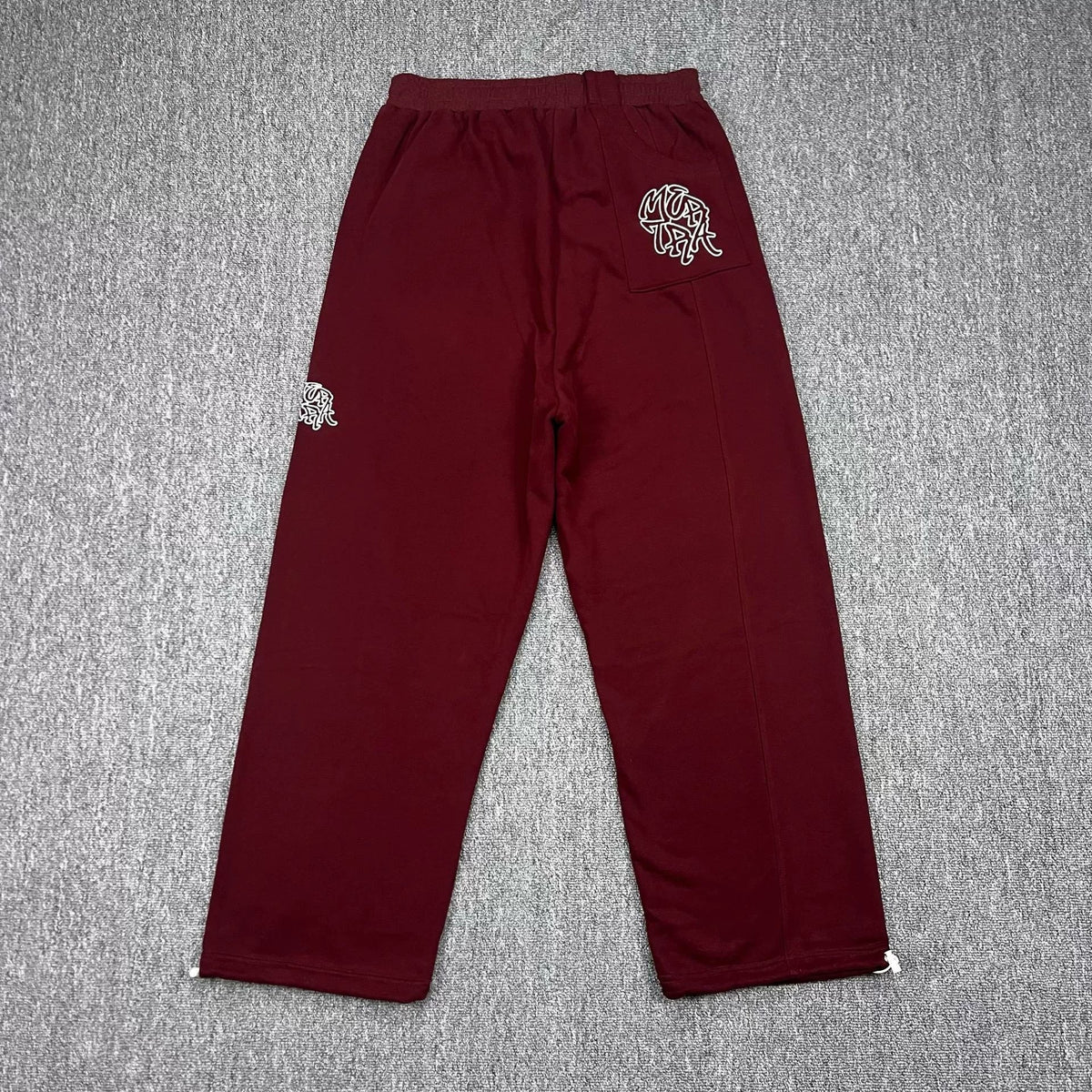 Mertra Contrast Pocket Straight-Leg Sweatpants - Burgundy/White
