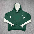 Mertra Contrast Colorblock Fleece Hoodie - Forest Green/White